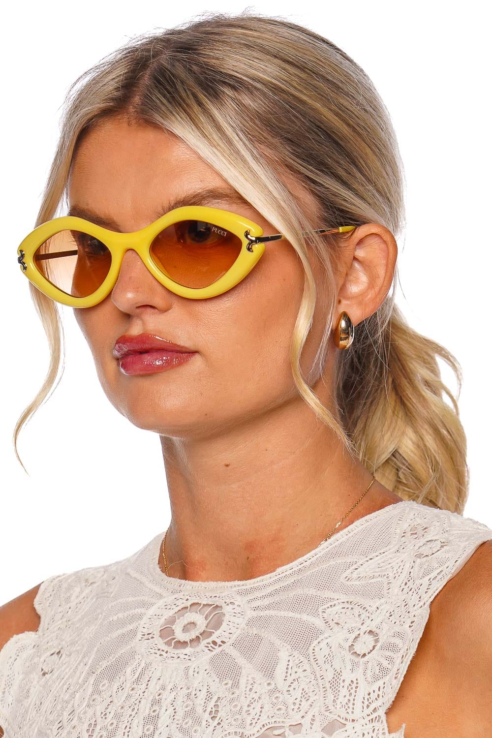 Emilio Pucci Eyewear Yellow Oval Acetate Sunglasses