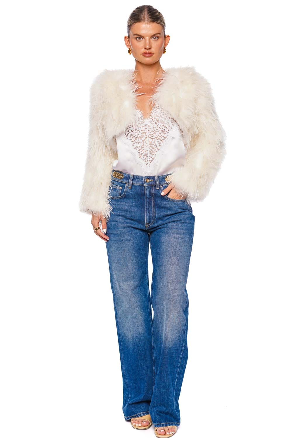 Bubish Sara Ivory Feathered Bolero