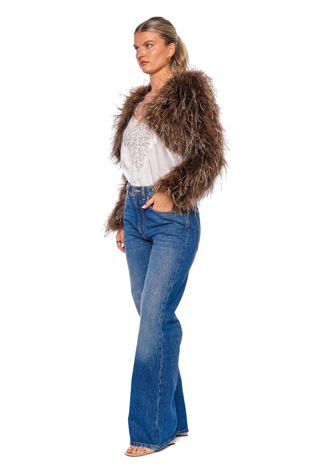 Bubish Sara Chocolate Feathered Bolero