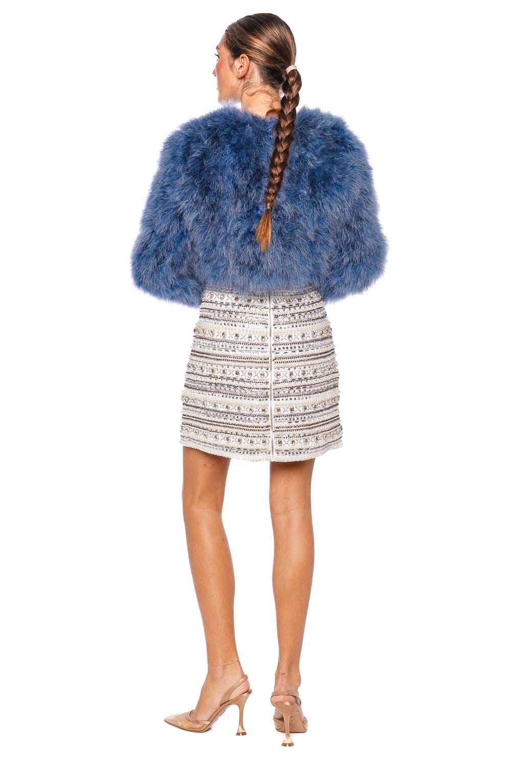 Bubish Manhattan Denim Blue Feather Cropped Jacket