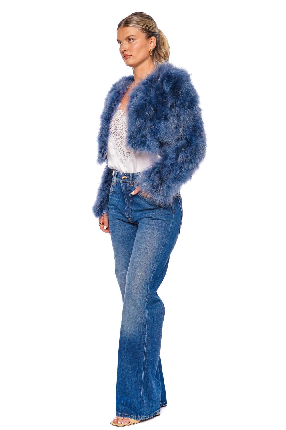 Bubish Manhattan Denim Blue Feather Cropped Jacket