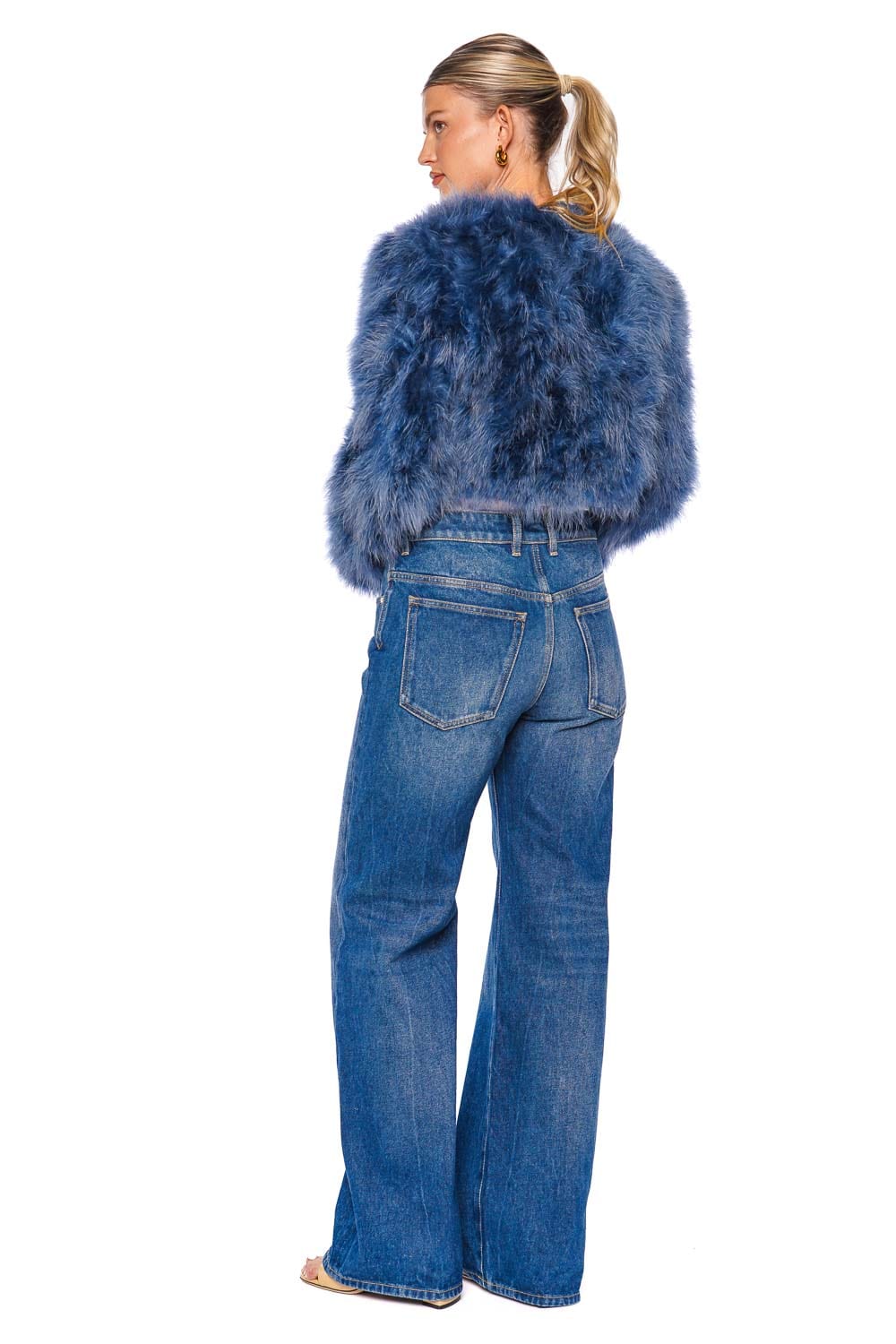 Bubish Manhattan Denim Blue Feather Cropped Jacket