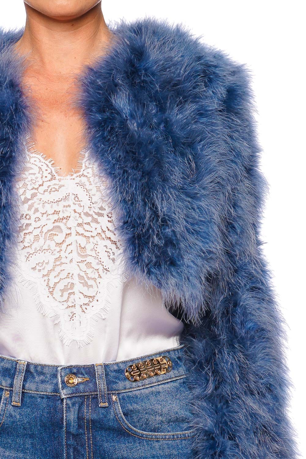 Bubish Manhattan Denim Blue Feather Cropped Jacket