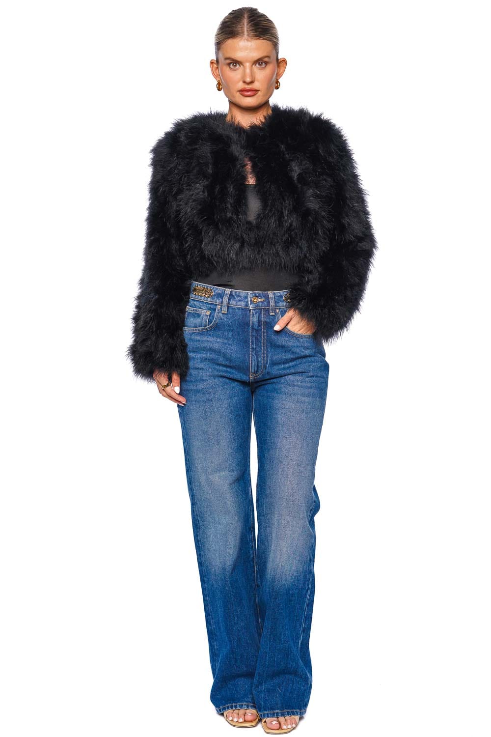 Bubish Manhattan Black Feather Cropped Jacket