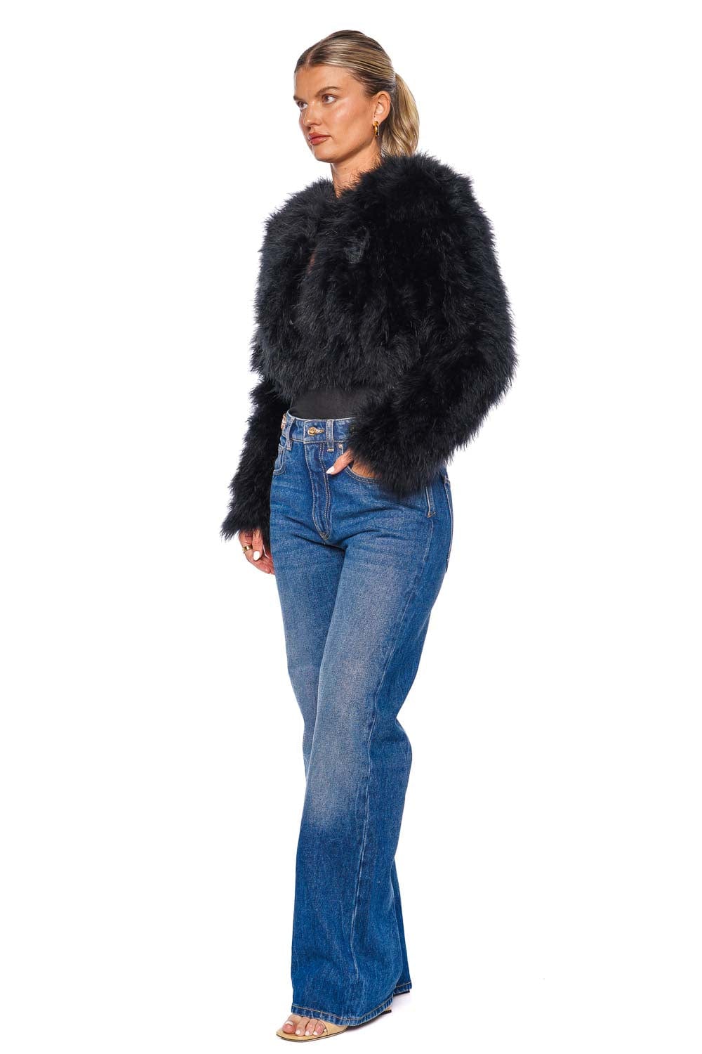 Bubish Manhattan Black Feather Cropped Jacket