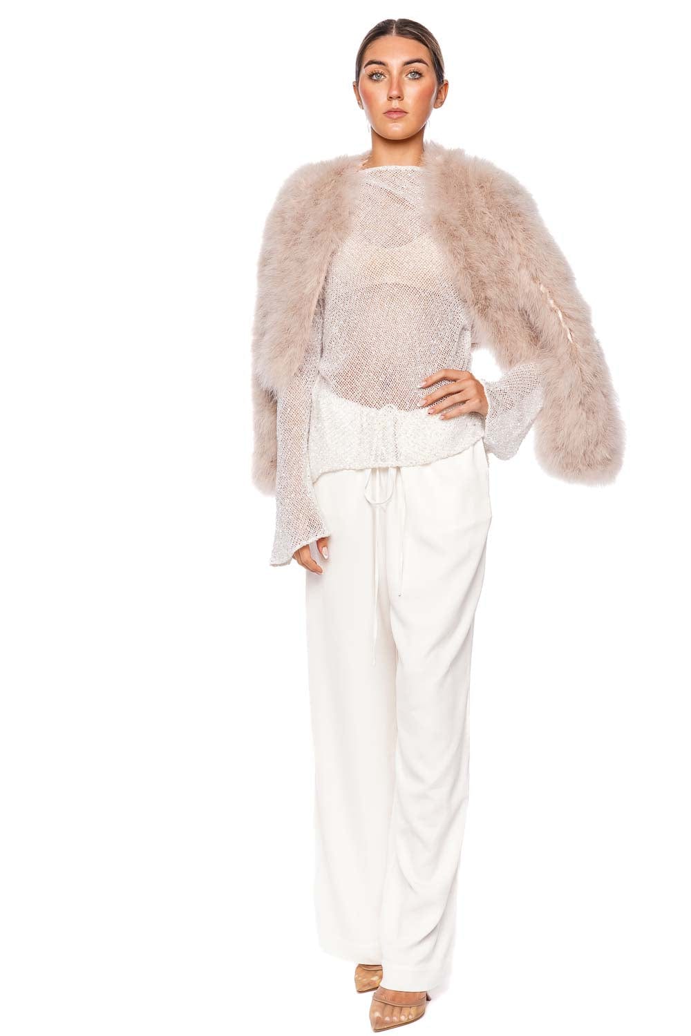 Bubish Manhattan Blush Feather Cropped Jacket