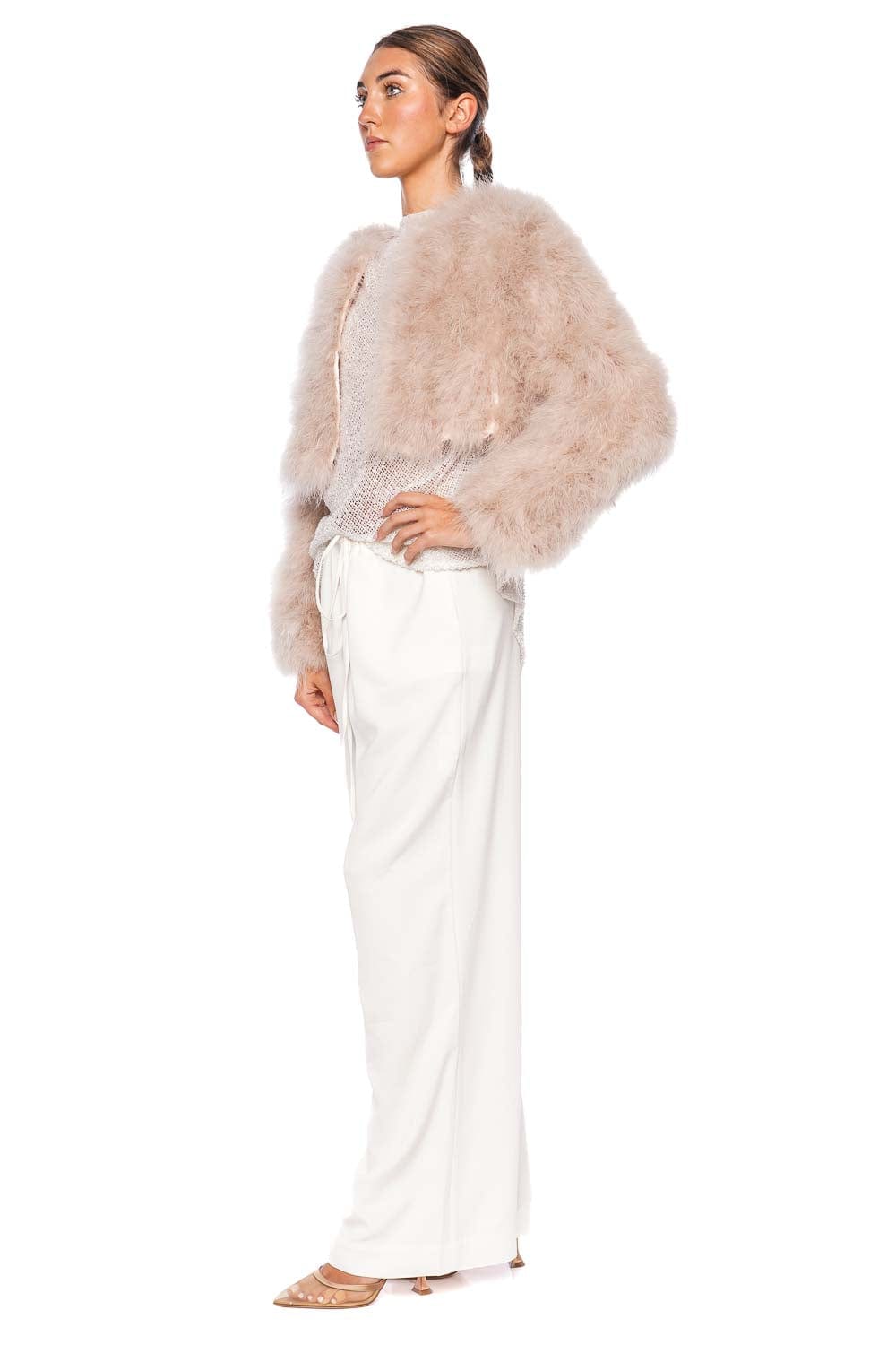 Bubish Manhattan Blush Feather Cropped Jacket