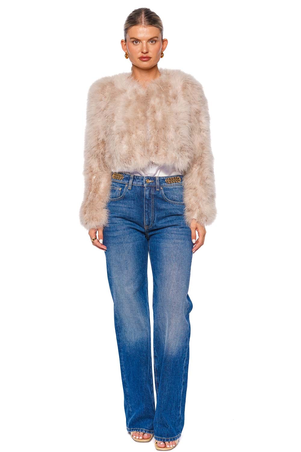 Bubish Manhattan Blush Feather Cropped Jacket