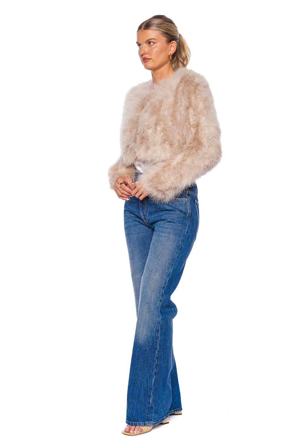 Bubish Manhattan Blush Feather Cropped Jacket