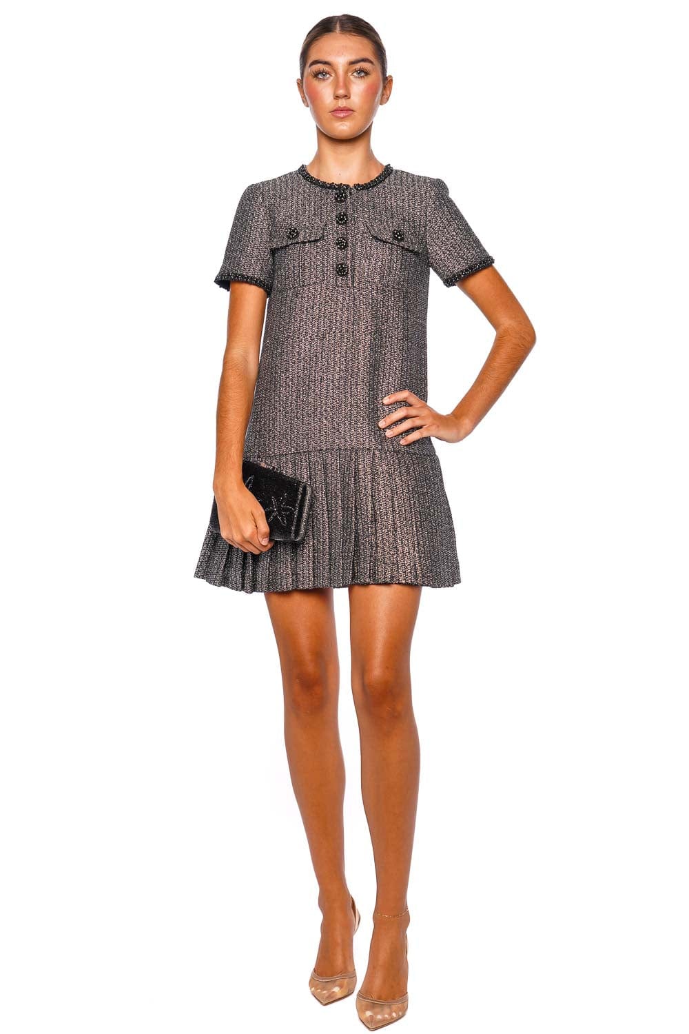 self-portrait Black Metallic Boucle Mini Dress