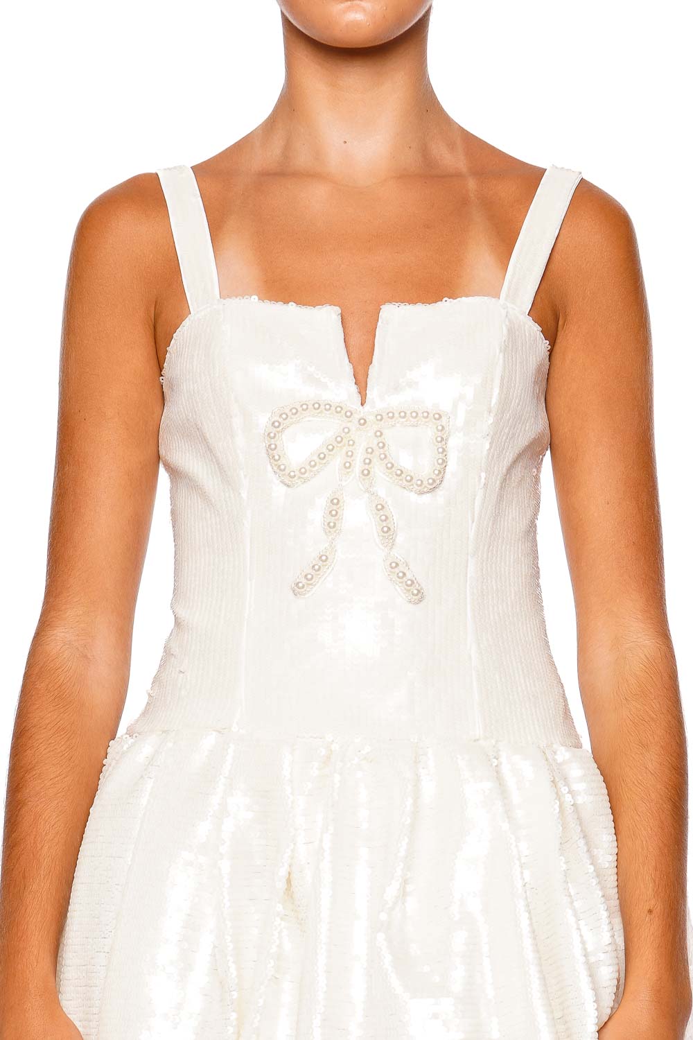 self-portrait Cream Sequin Bow Mini Dress