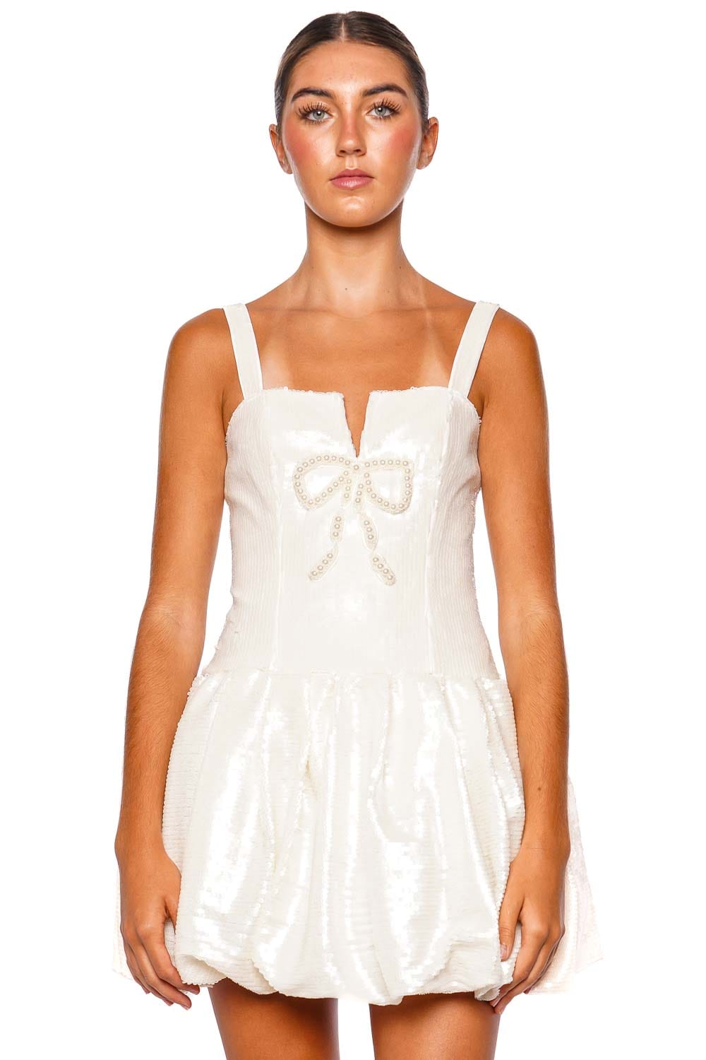 self-portrait Cream Sequin Bow Mini Dress