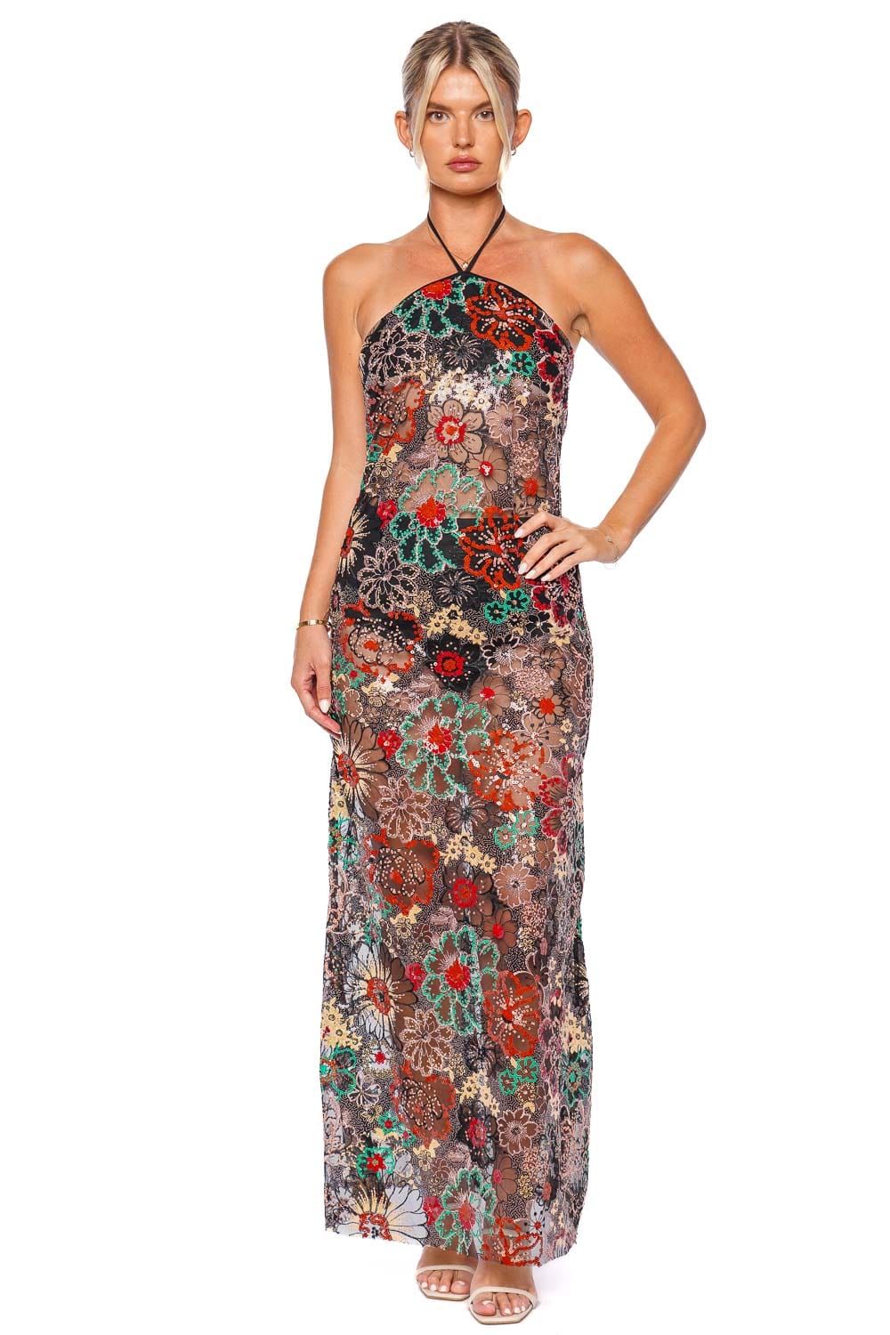 Agua Bendita Sari Dawn Sequin Halter Maxi Dress