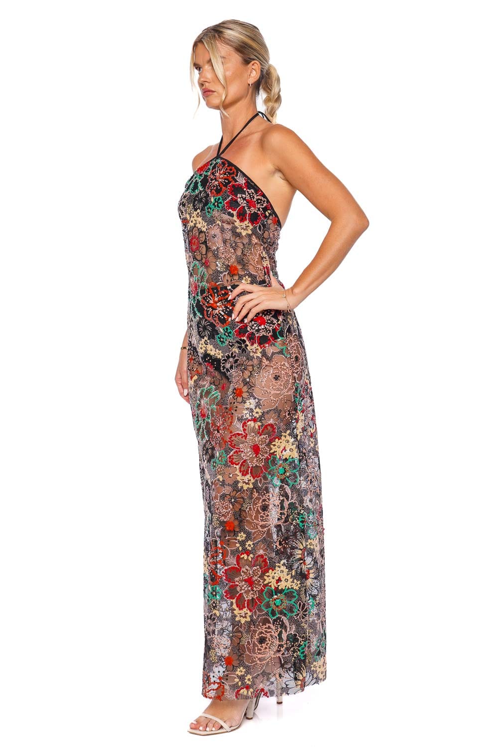 Agua Bendita Sari Dawn Sequin Halter Maxi Dress