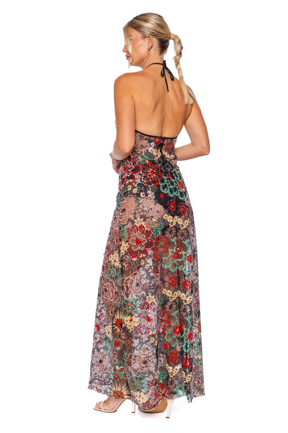 Agua Bendita Sari Dawn Sequin Halter Maxi Dress