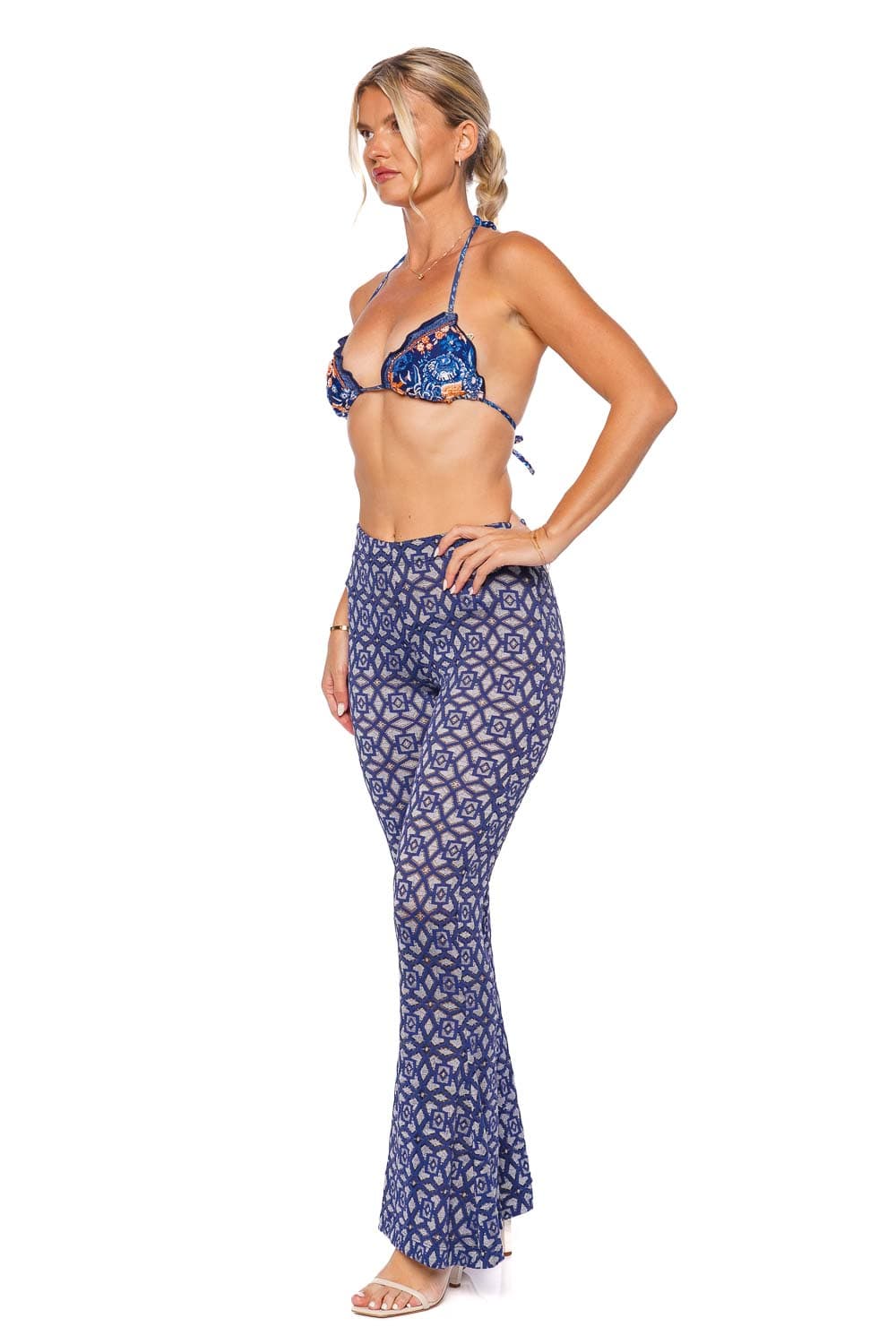 Agua Bendita Monike Azure Embroidered Flare Pant