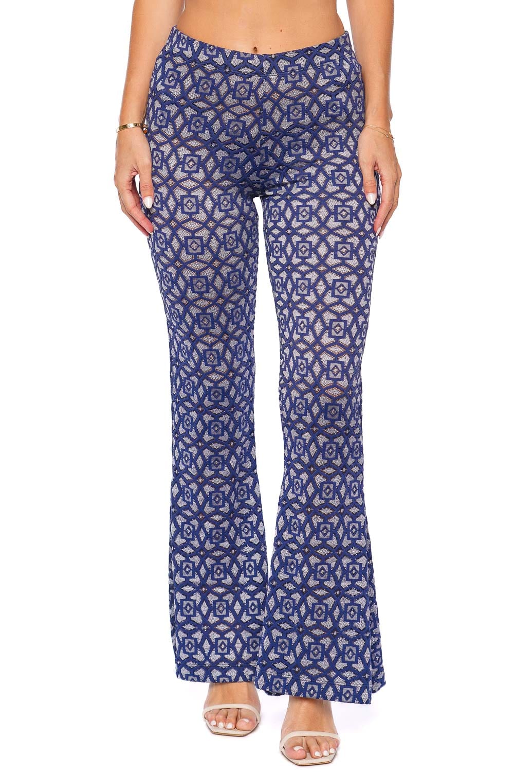 Agua Bendita Monike Azure Embroidered Flare Pant