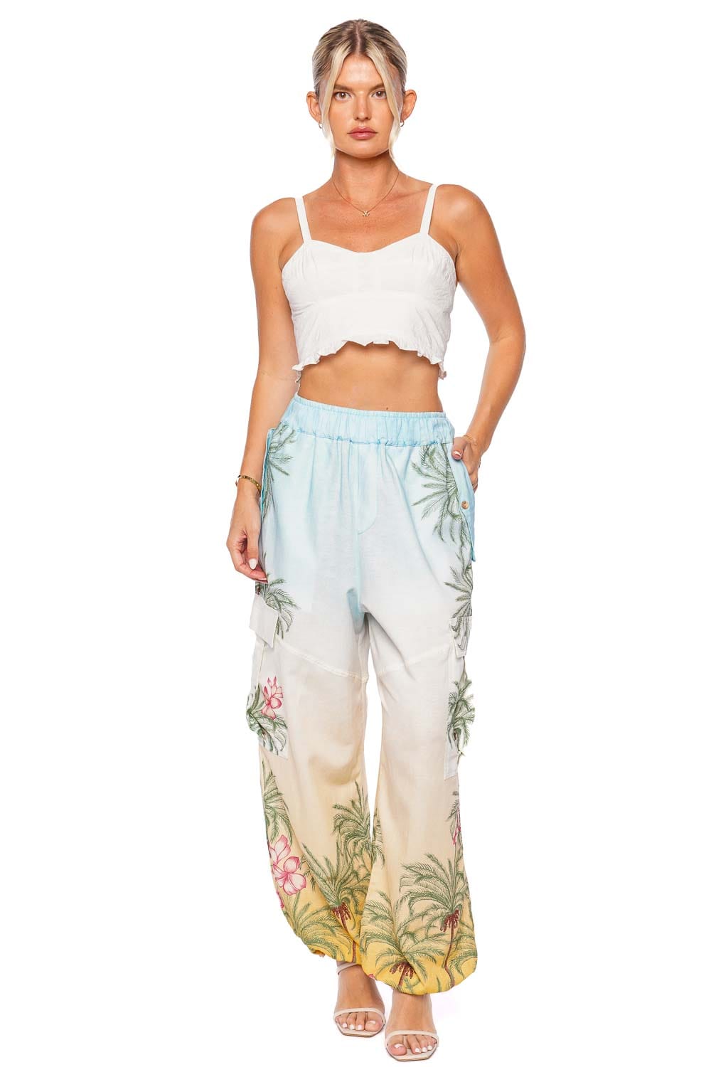 Agua Bendita Angel Azure White Ruffled Crop Top