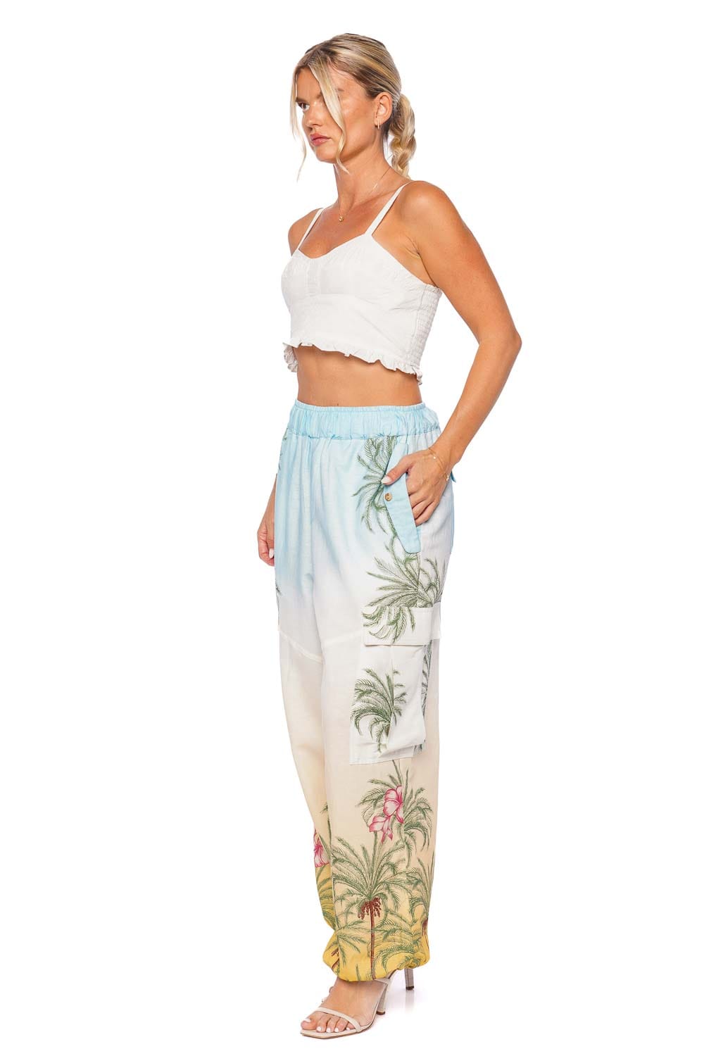 Agua Bendita Angel Azure White Ruffled Crop Top