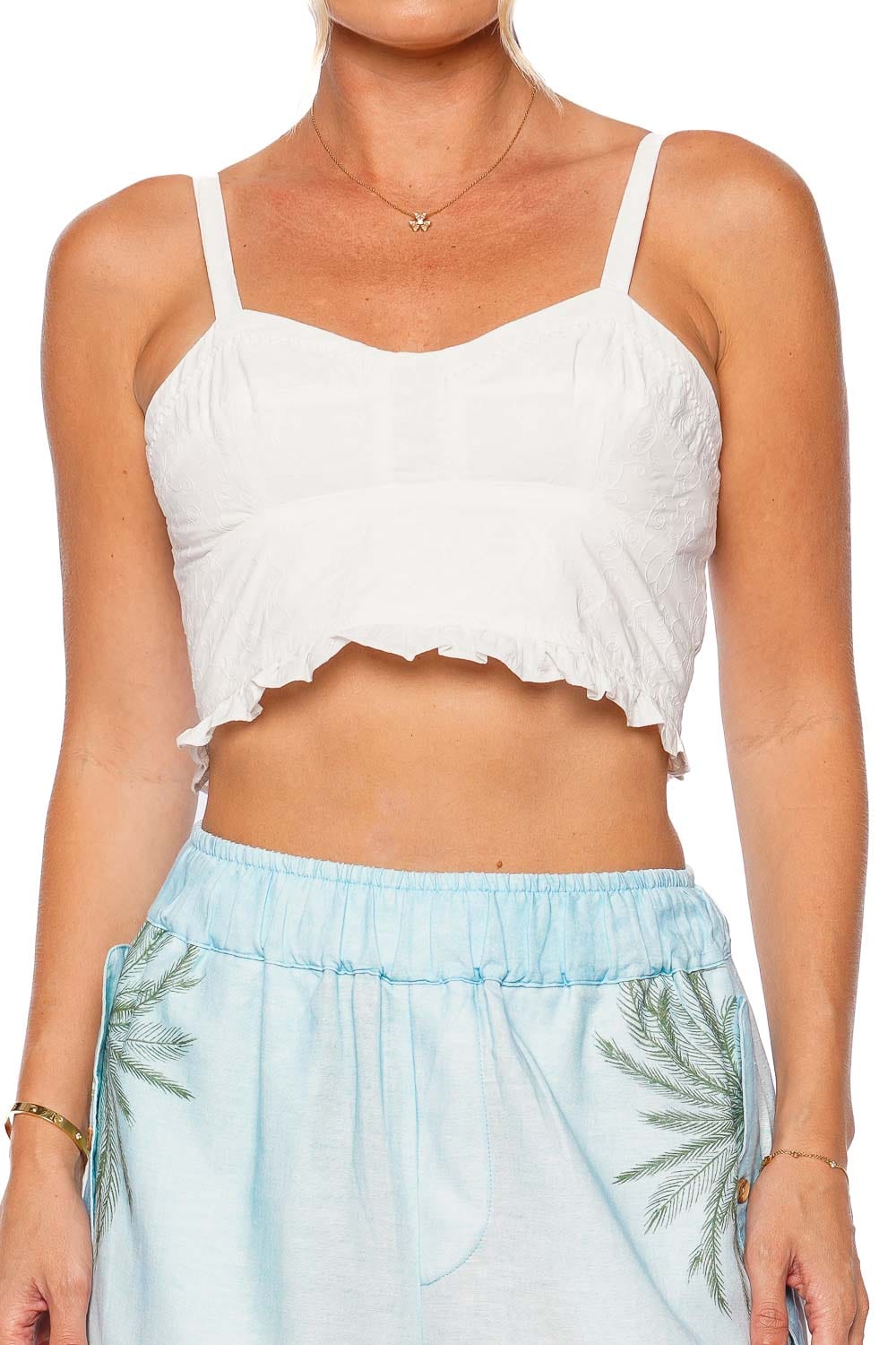 Agua Bendita Angel Azure White Ruffled Crop Top