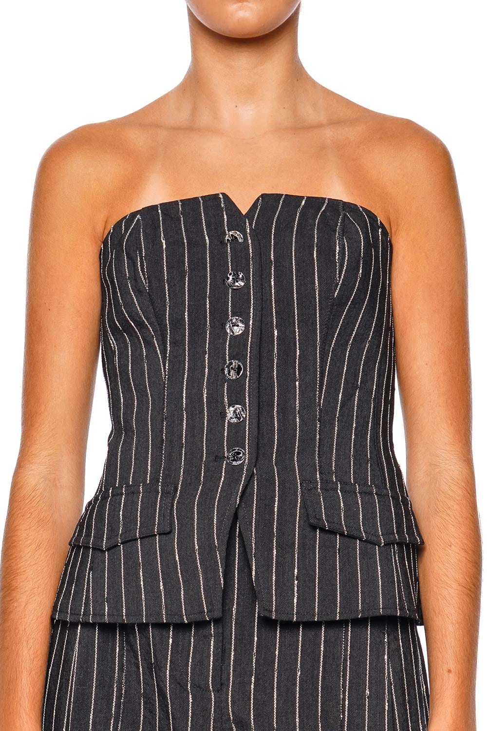 Noemie Strapless Pinstripe Corset Top