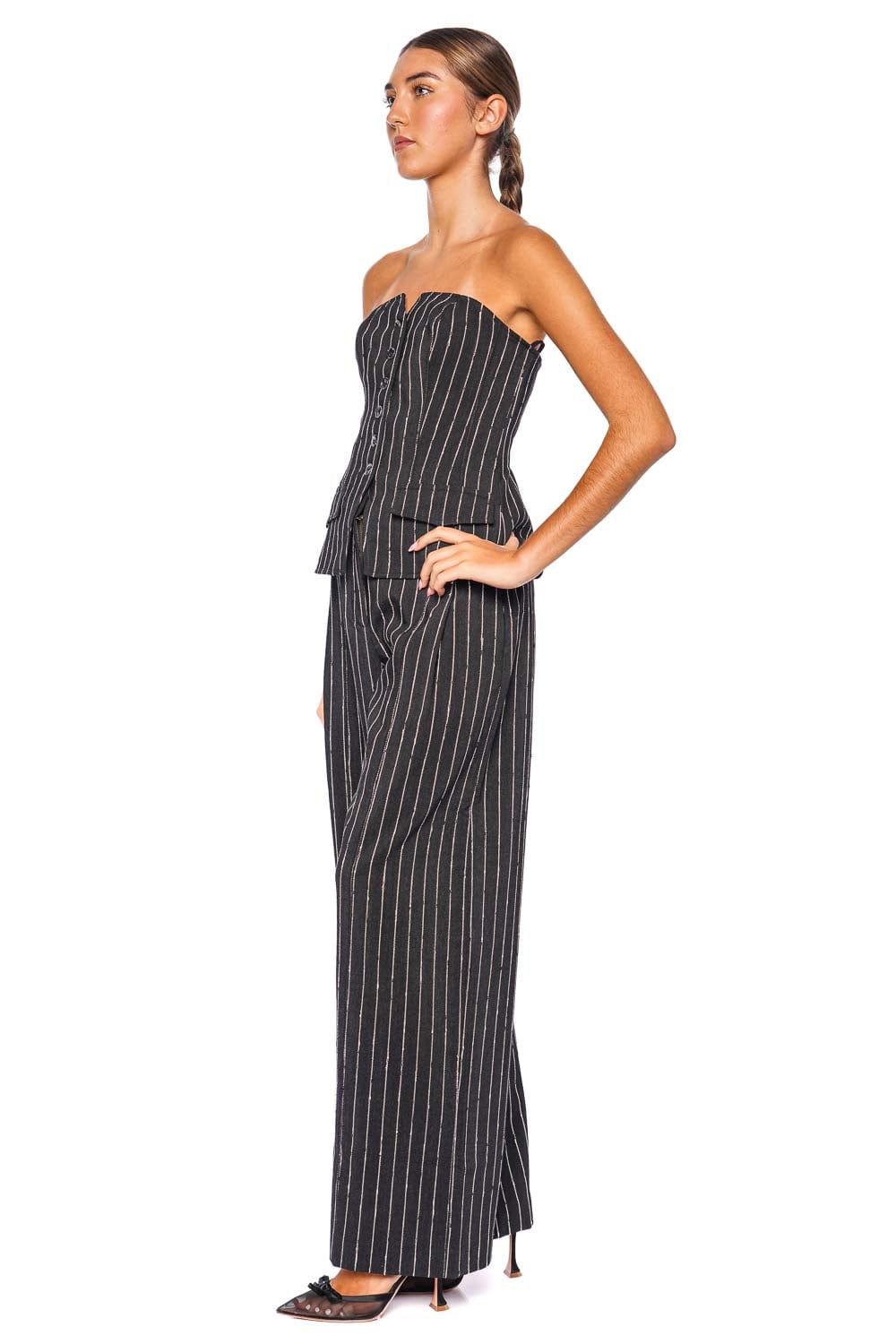 Ulla Johnson Carine Black Wool Pinstripe Pant