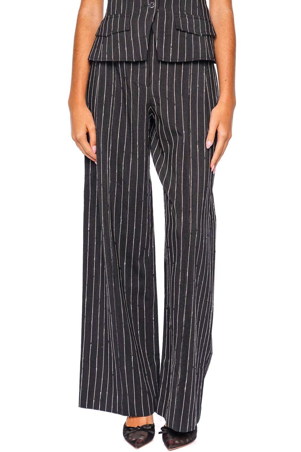 Ulla Johnson Carine Black Wool Pinstripe Pant