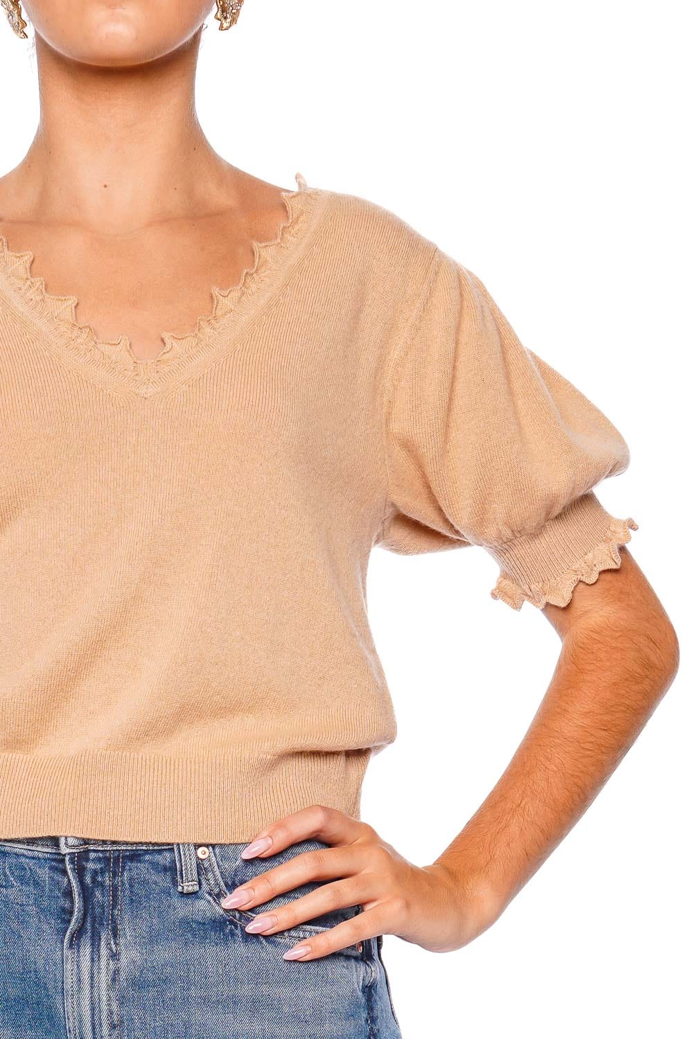 Ulla Johnson Polline Cashmere Puff Sleeve Top