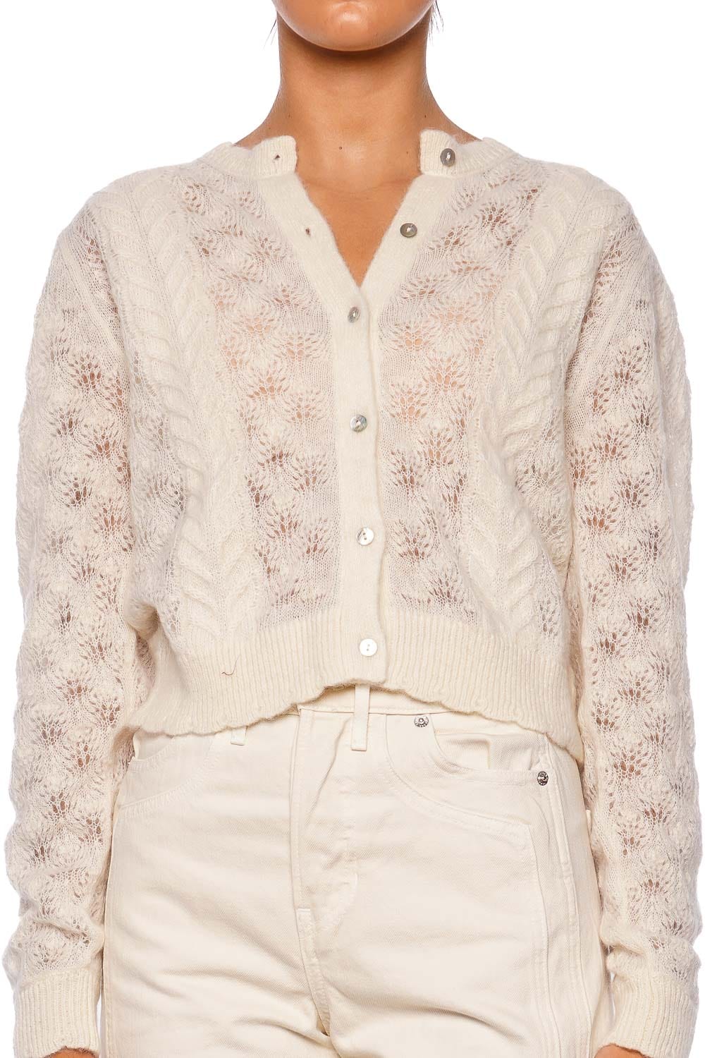 Ulla Johnson Haley Ivory Wool Open Knit Cardigan