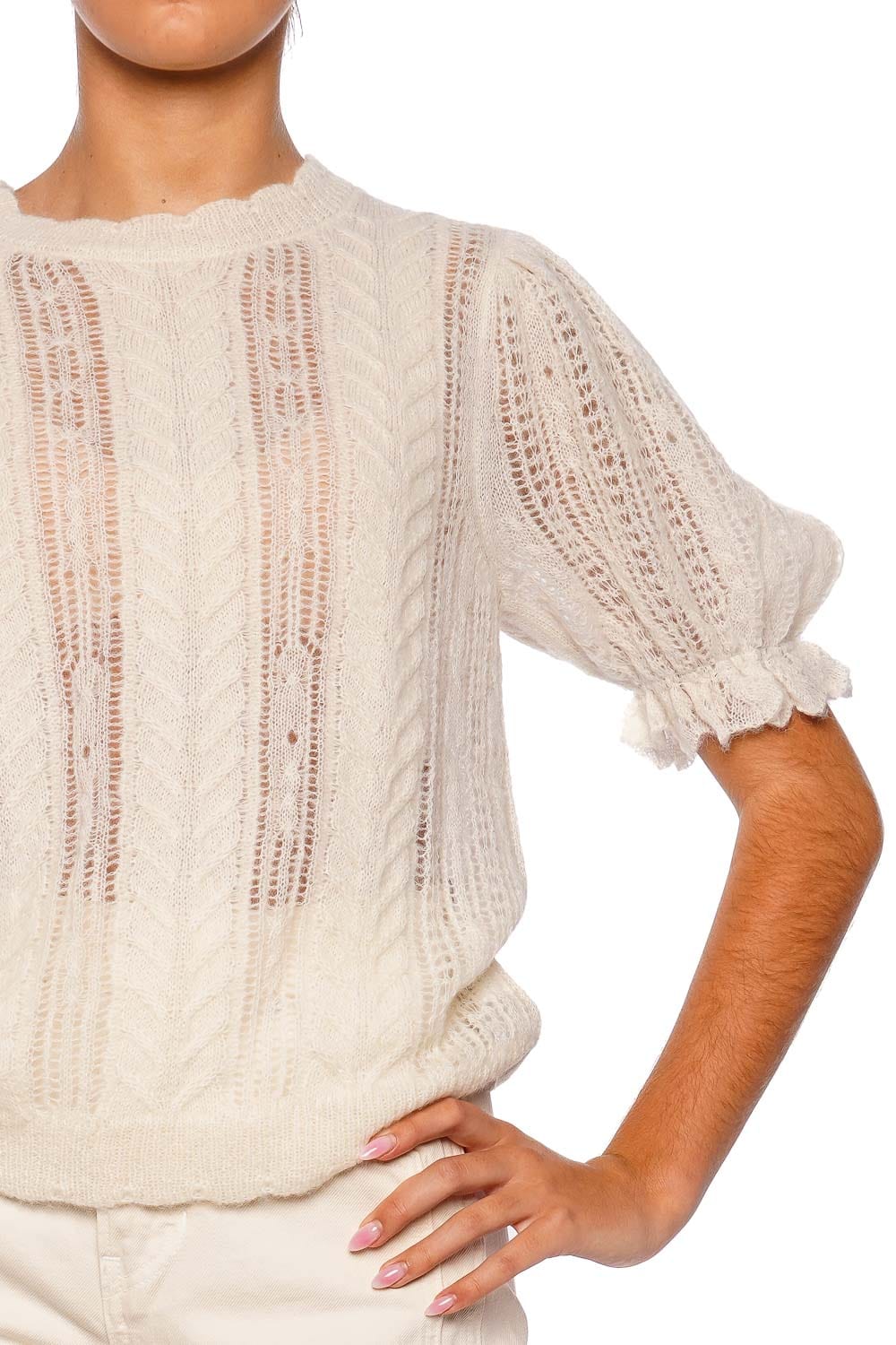 Ulla Johnson Mavis Ivory Wool Open Knit Top