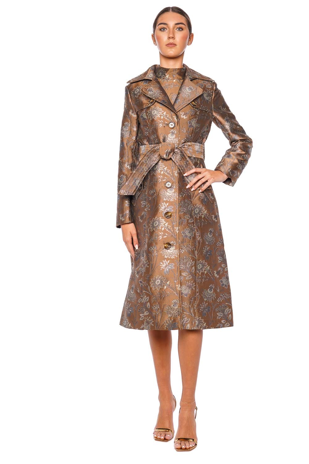 Cara Cara Karlie Floral Jacquard Belted Trench Coat