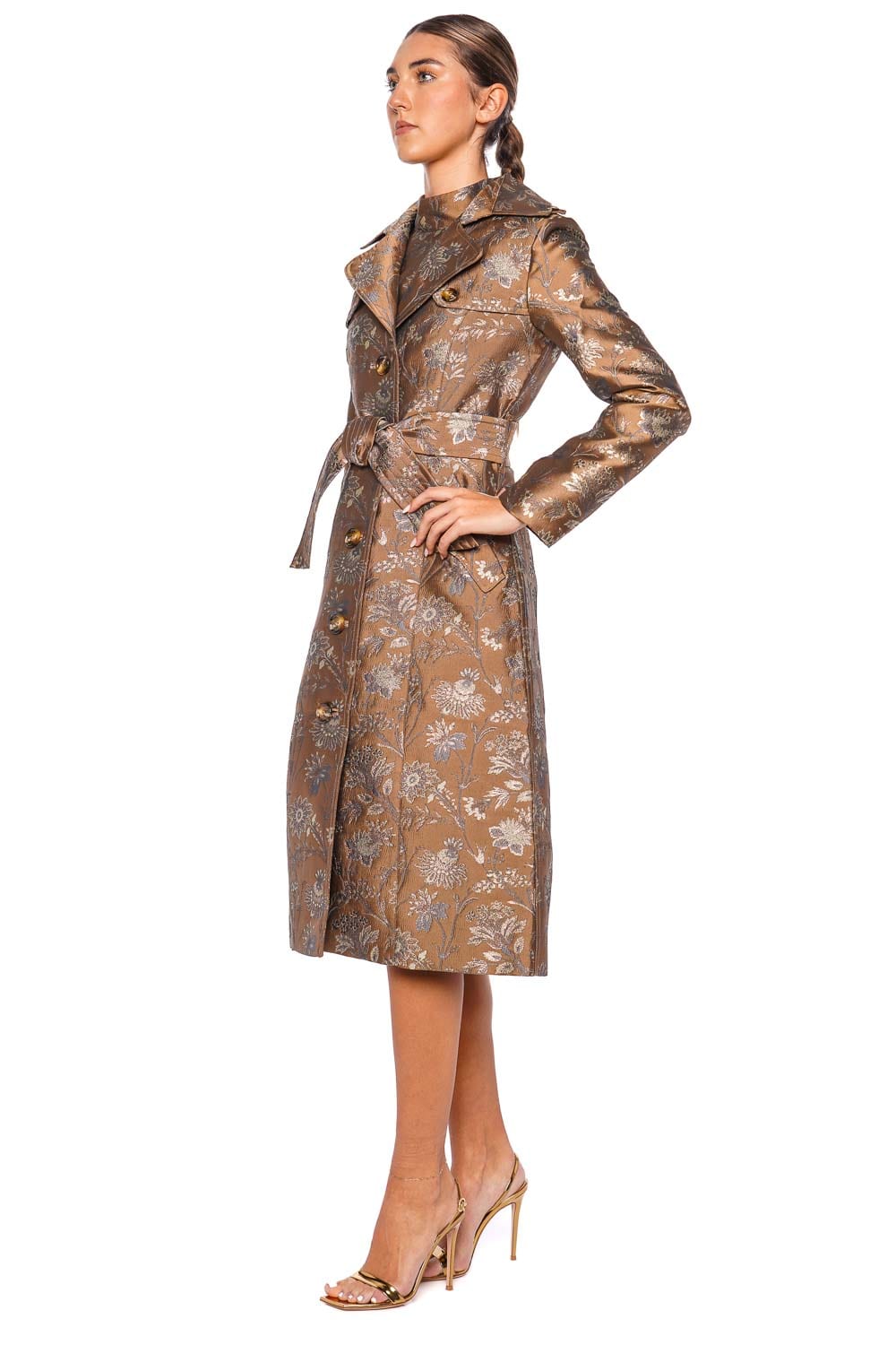 Cara Cara Karlie Floral Jacquard Belted Trench Coat