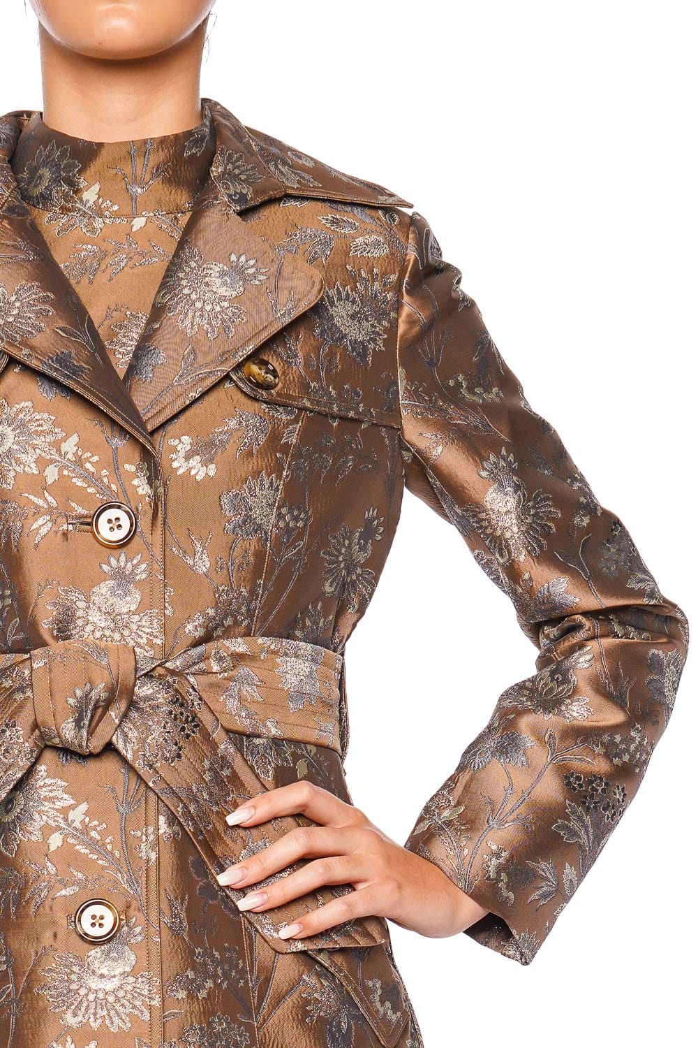 Cara Cara Karlie Floral Jacquard Belted Trench Coat