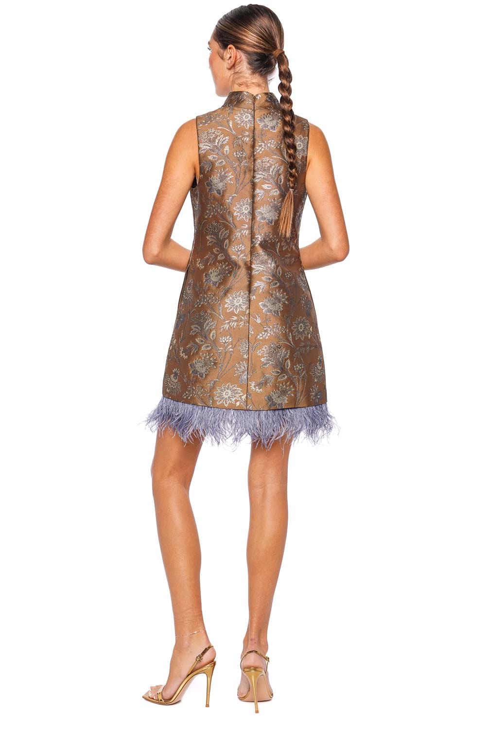 Cara Cara Tay Jacquard Garden Feathered Mini Dress