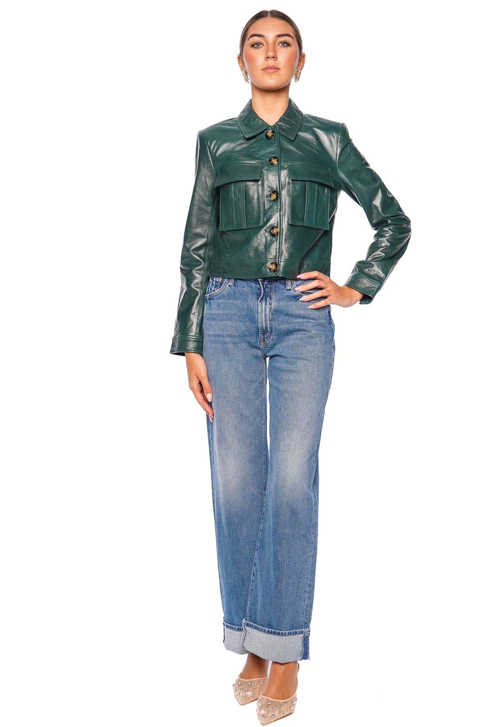 Veronica Beard Monte Hunter Green Leather Jacket