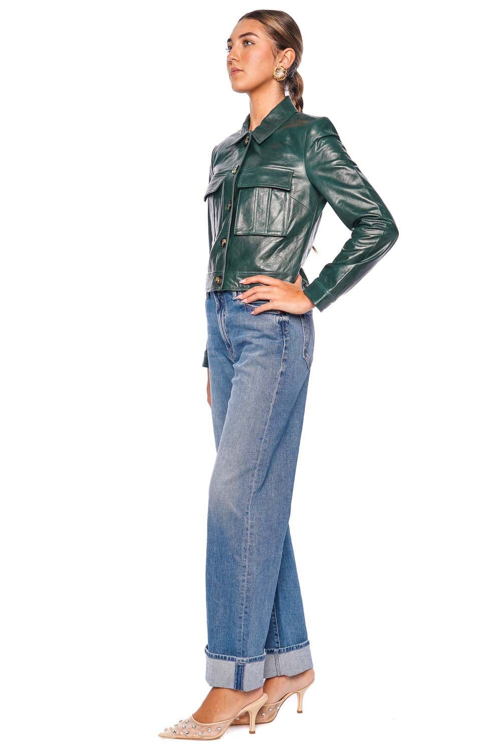 Veronica Beard Monte Hunter Green Leather Jacket