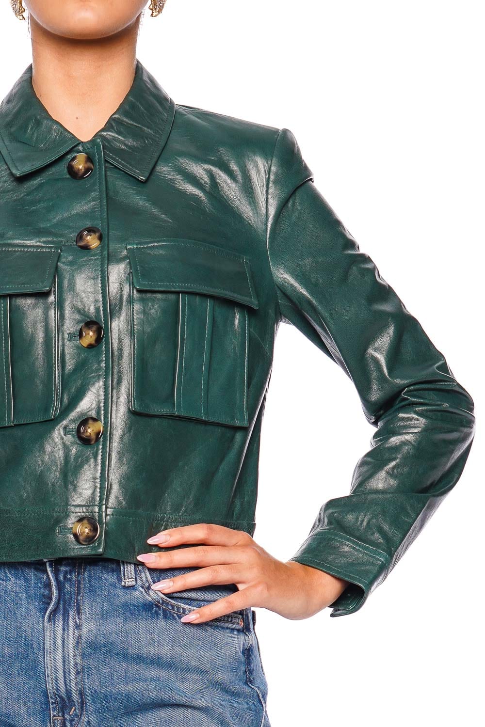 Veronica Beard Monte Hunter Green Leather Jacket