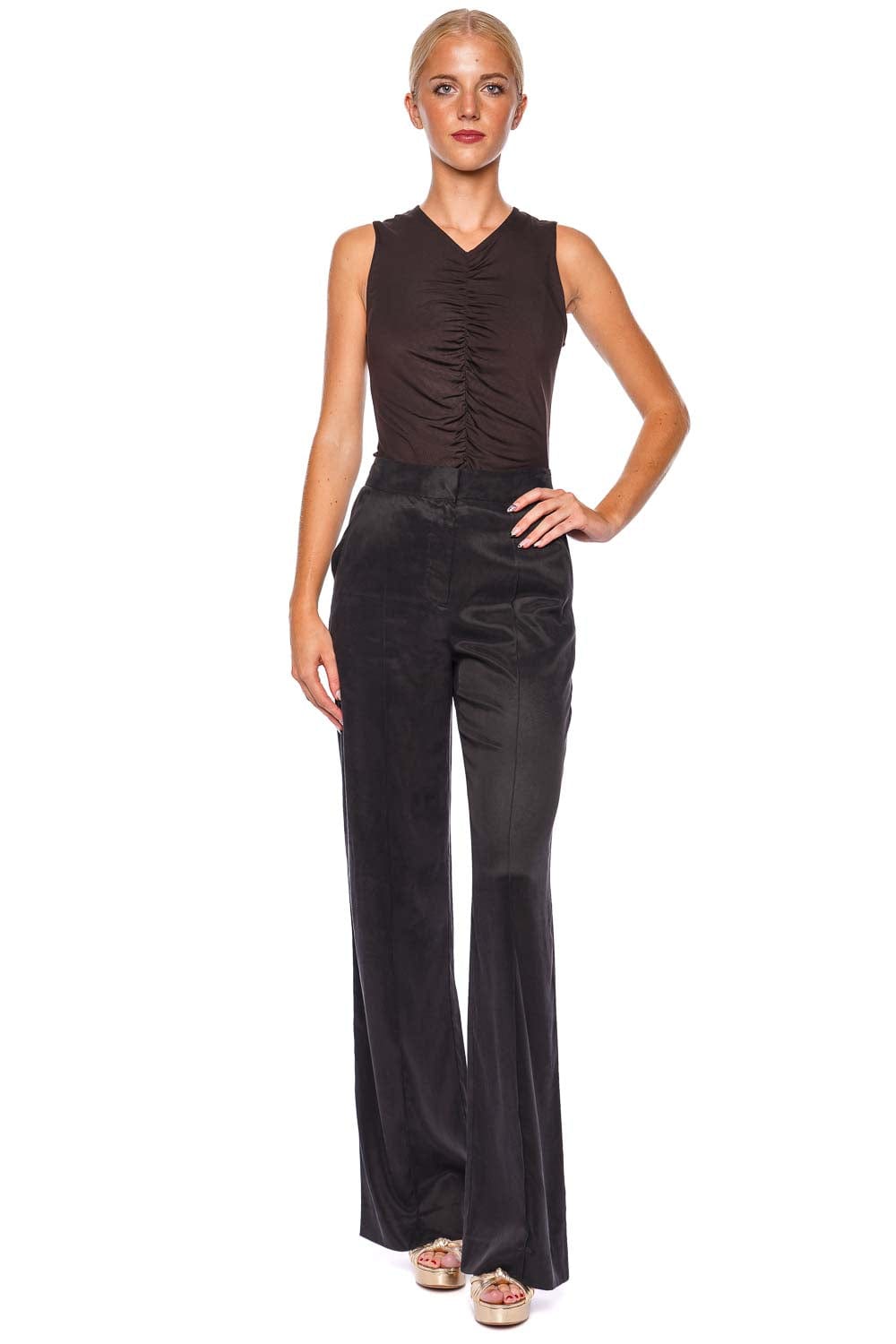 Veronica Beard Neeta Chocolate Ruched Sleeveless Top