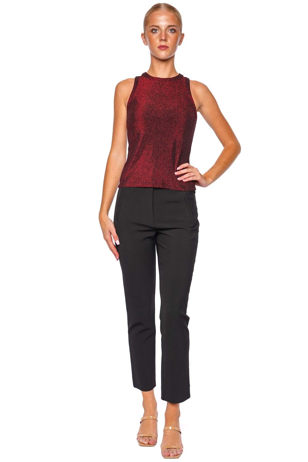 Veronica Beard Jordyn Lurex Cropped Knit Tank