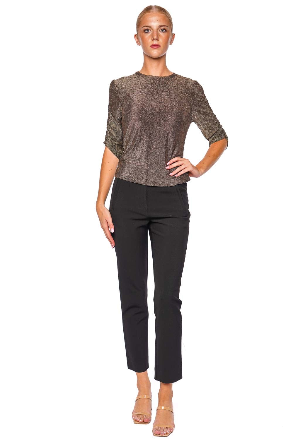 Veronica Beard Waldorf Lurex Ruched Knit Tee