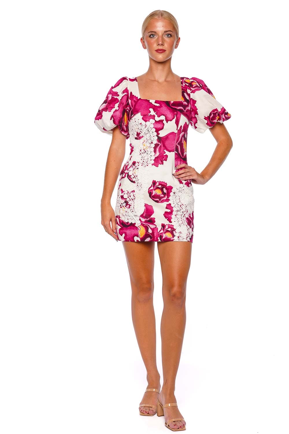 Aje. Solace Floral Lace Trim Mini Dress