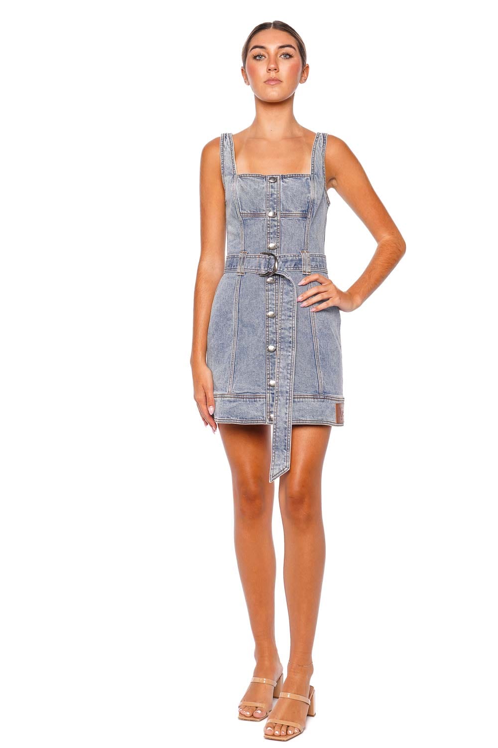 Aje. Zariah Belted Denim Mini Dress