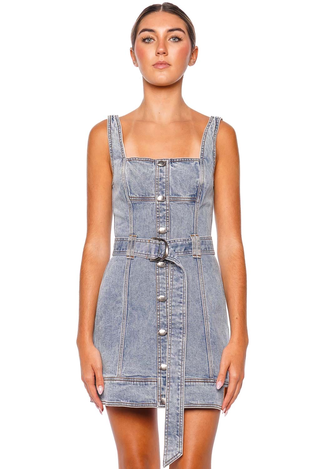 Aje. Zariah Belted Denim Mini Dress