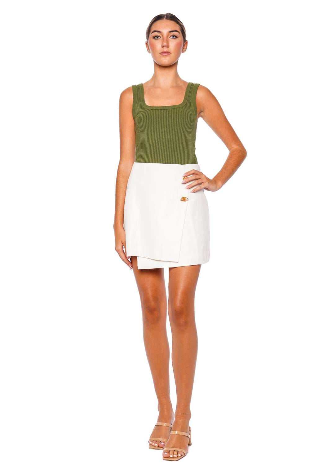 Aje. Bronte Palm Green Scoop Knit Tank