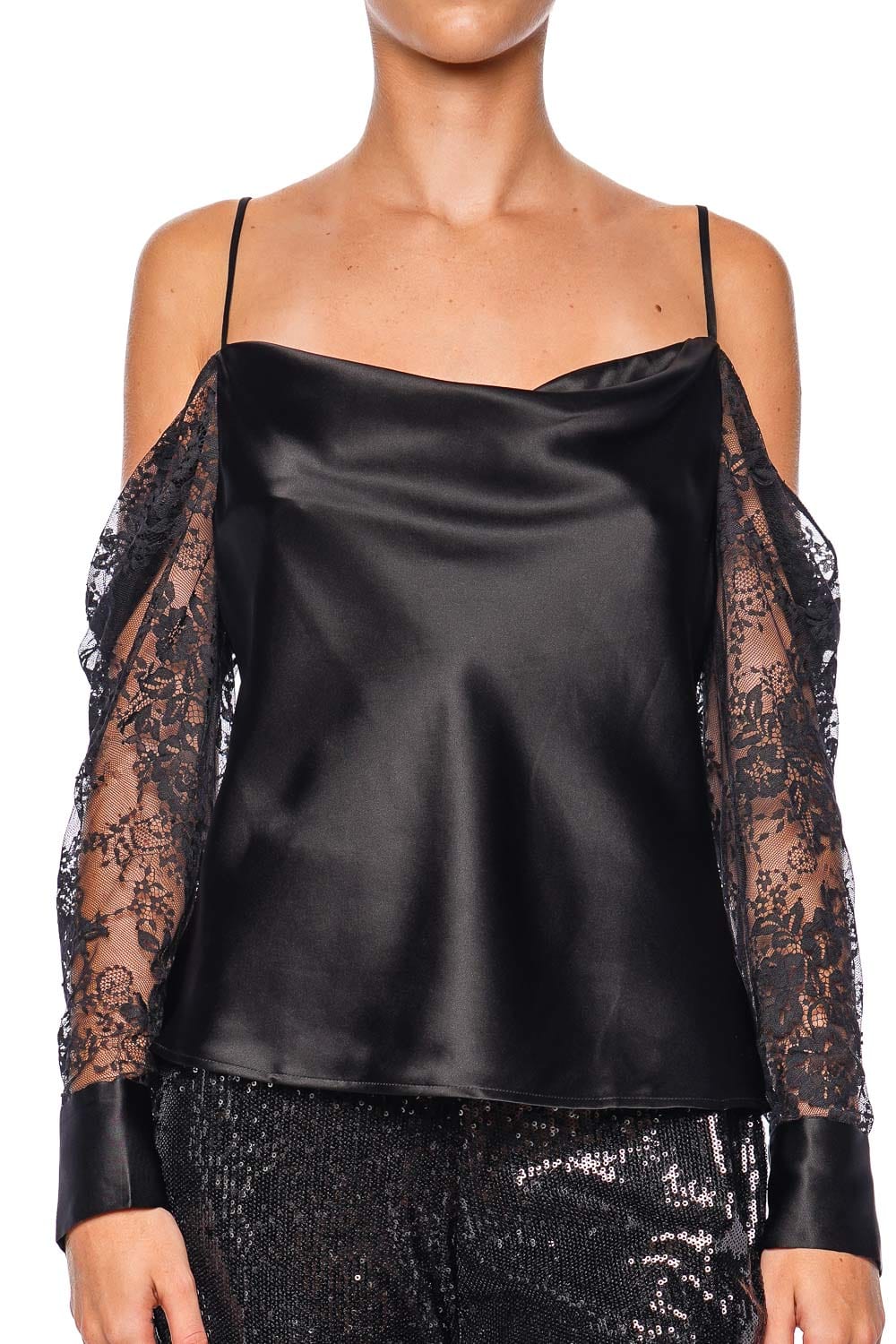 L'AGENCE Zion Silk Lace Off Shoulder Top