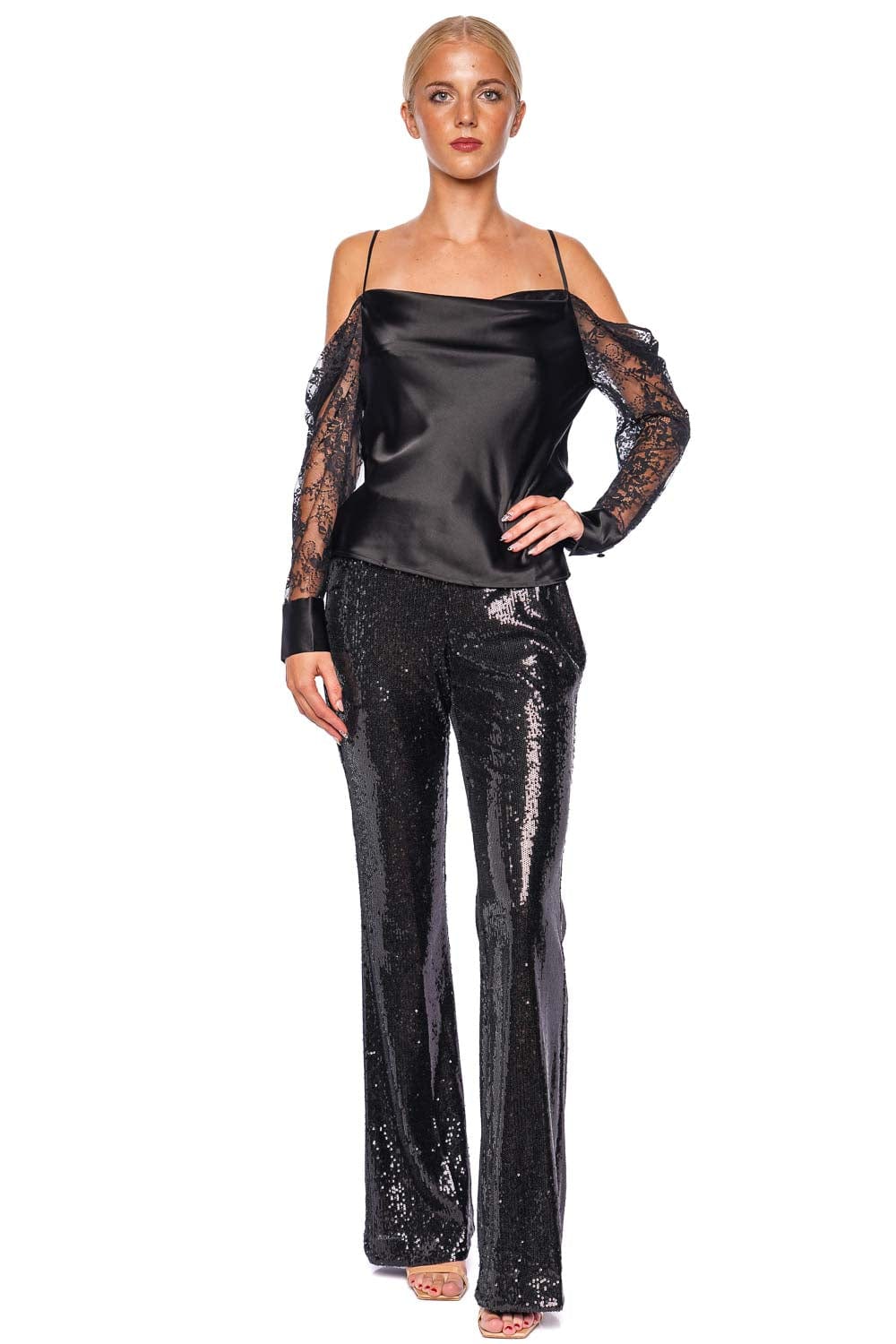 L'AGENCE Honor Black Sequin Flared Pant