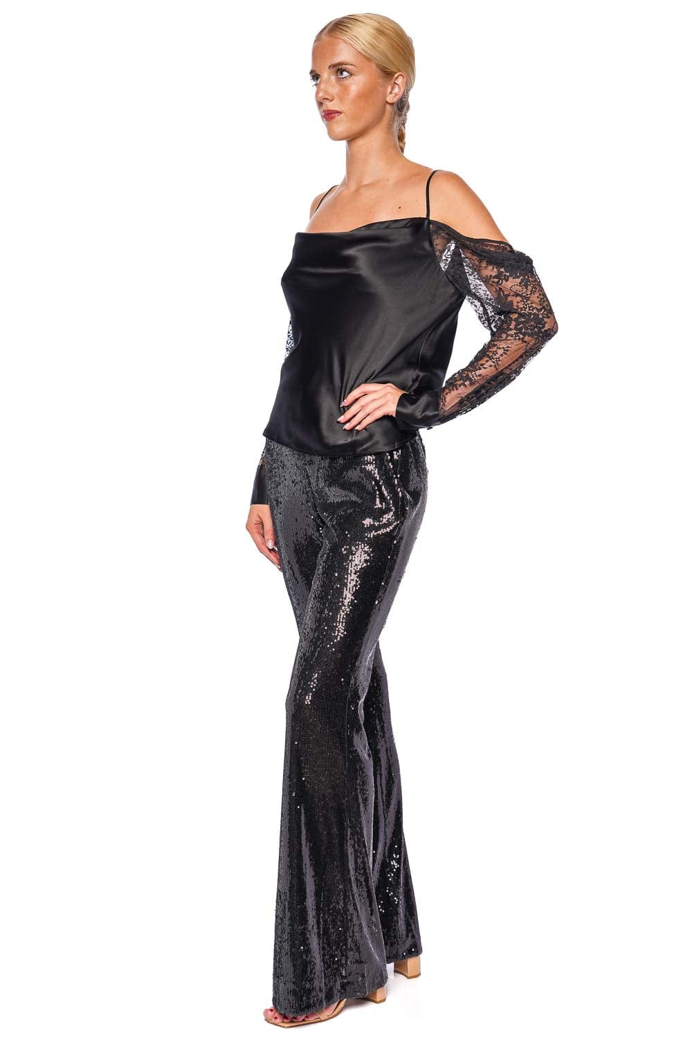 L'AGENCE Honor Black Sequin Flared Pant