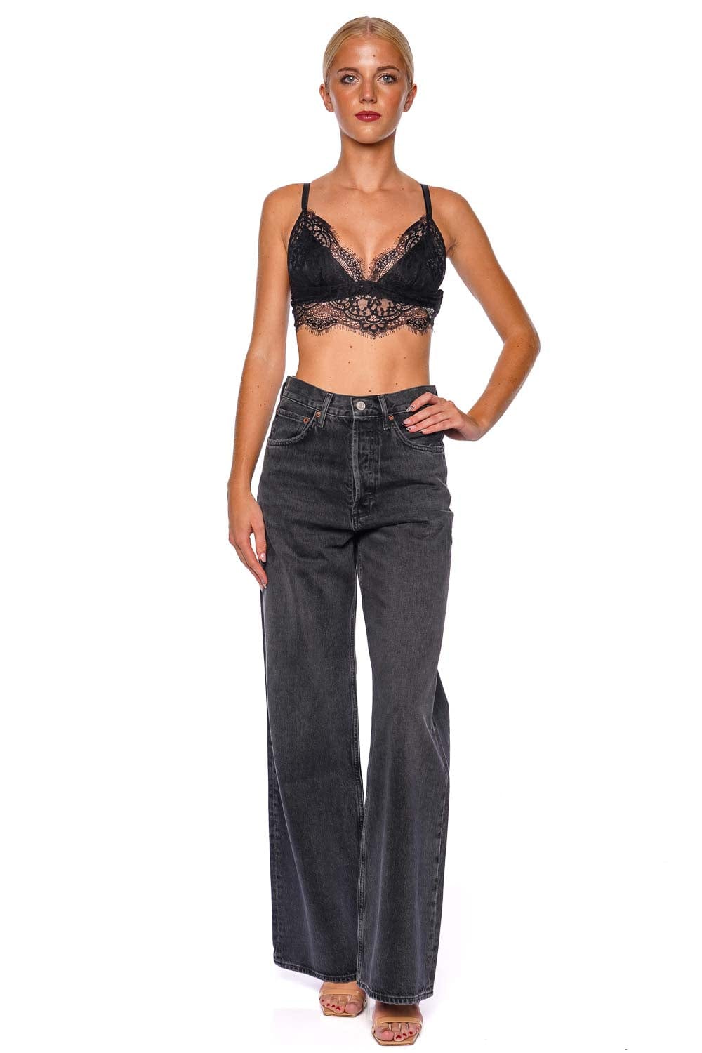 L'AGENCE Aislin Black Lace Bralette Top