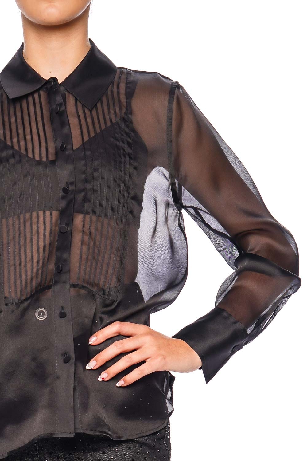 L'AGENCE Divya Sheer Black Silk Pintuck Shirt