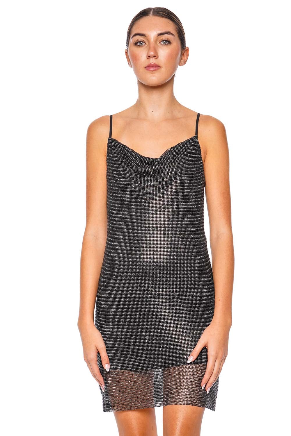 L'AGENCE Benson Gunmetal Chainmail Mini Dress